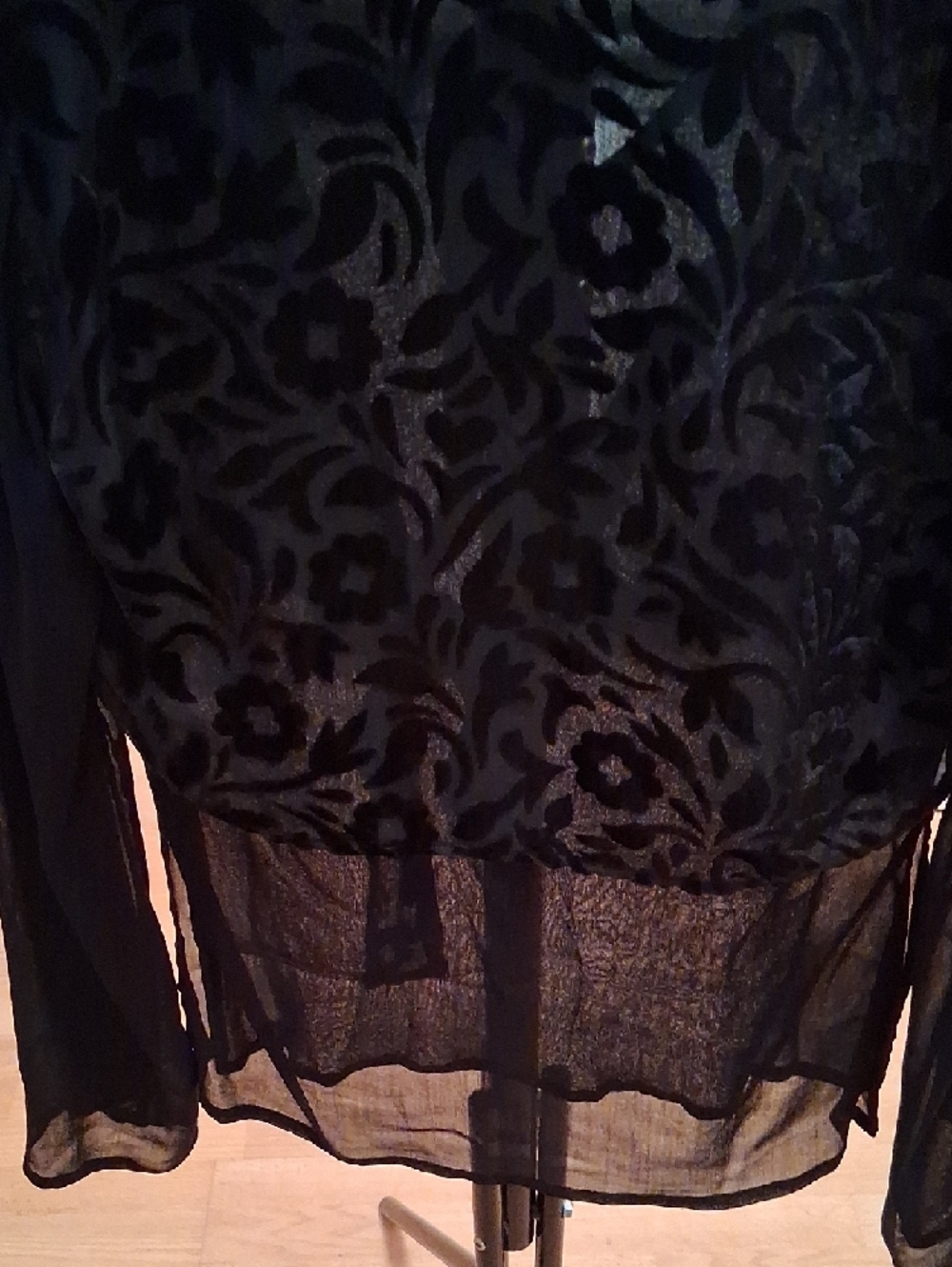 Sheer Black Velvet Burnout Tie-Front Blouse - Picture 9 of 9